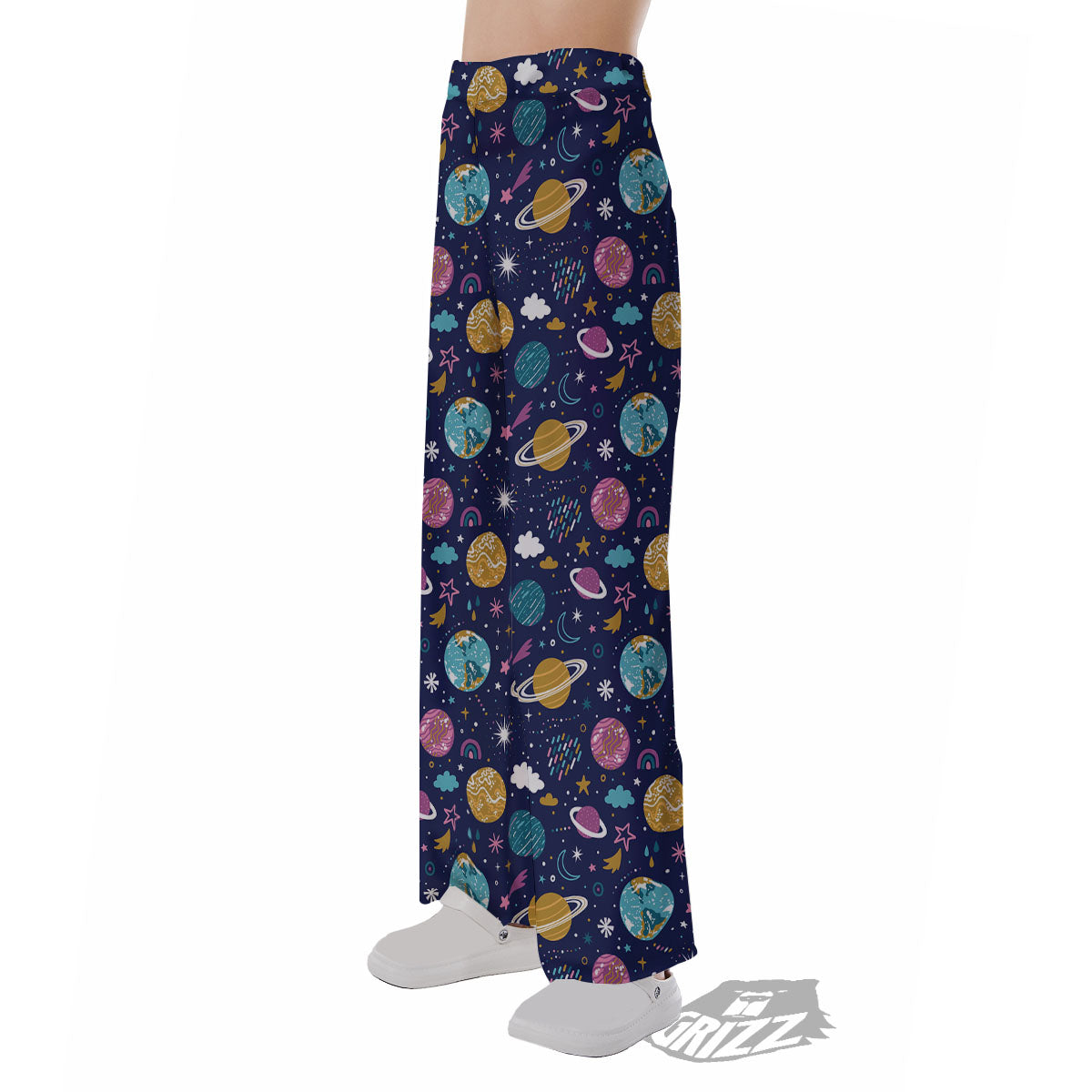 Planets Doodle Print Pattern Pajama Pants-grizzshop