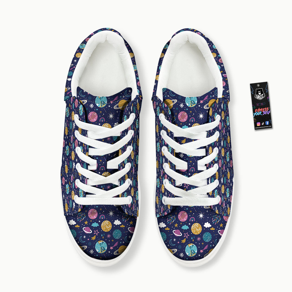 Planets Doodle Print Pattern Platform Shoes-grizzshop