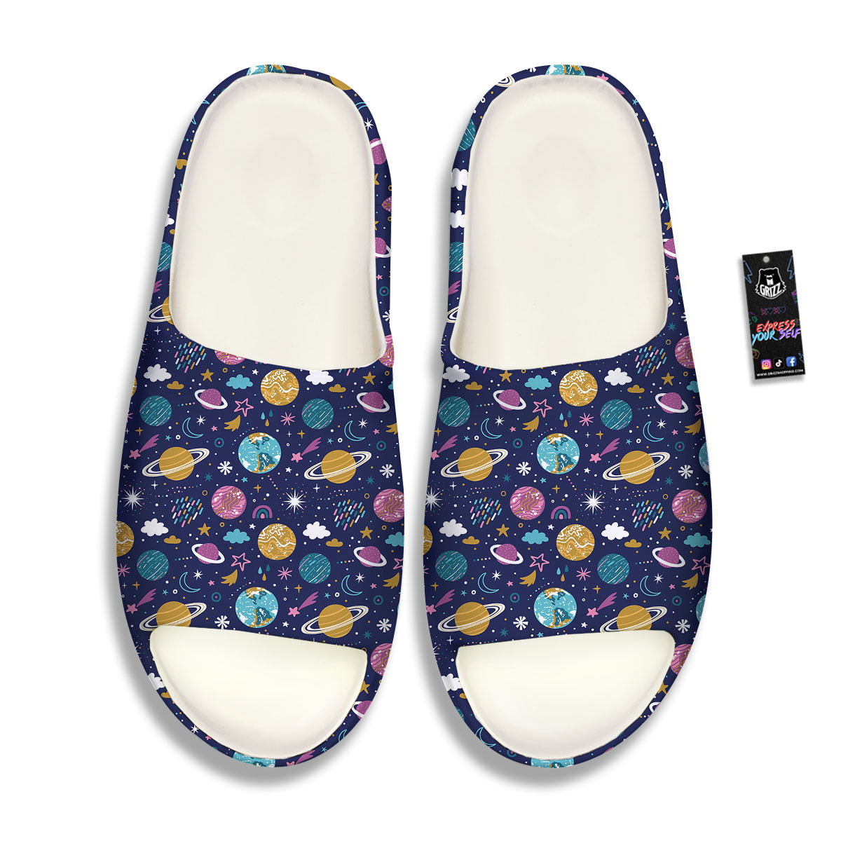 Planets Doodle Print Pattern Sandals-grizzshop