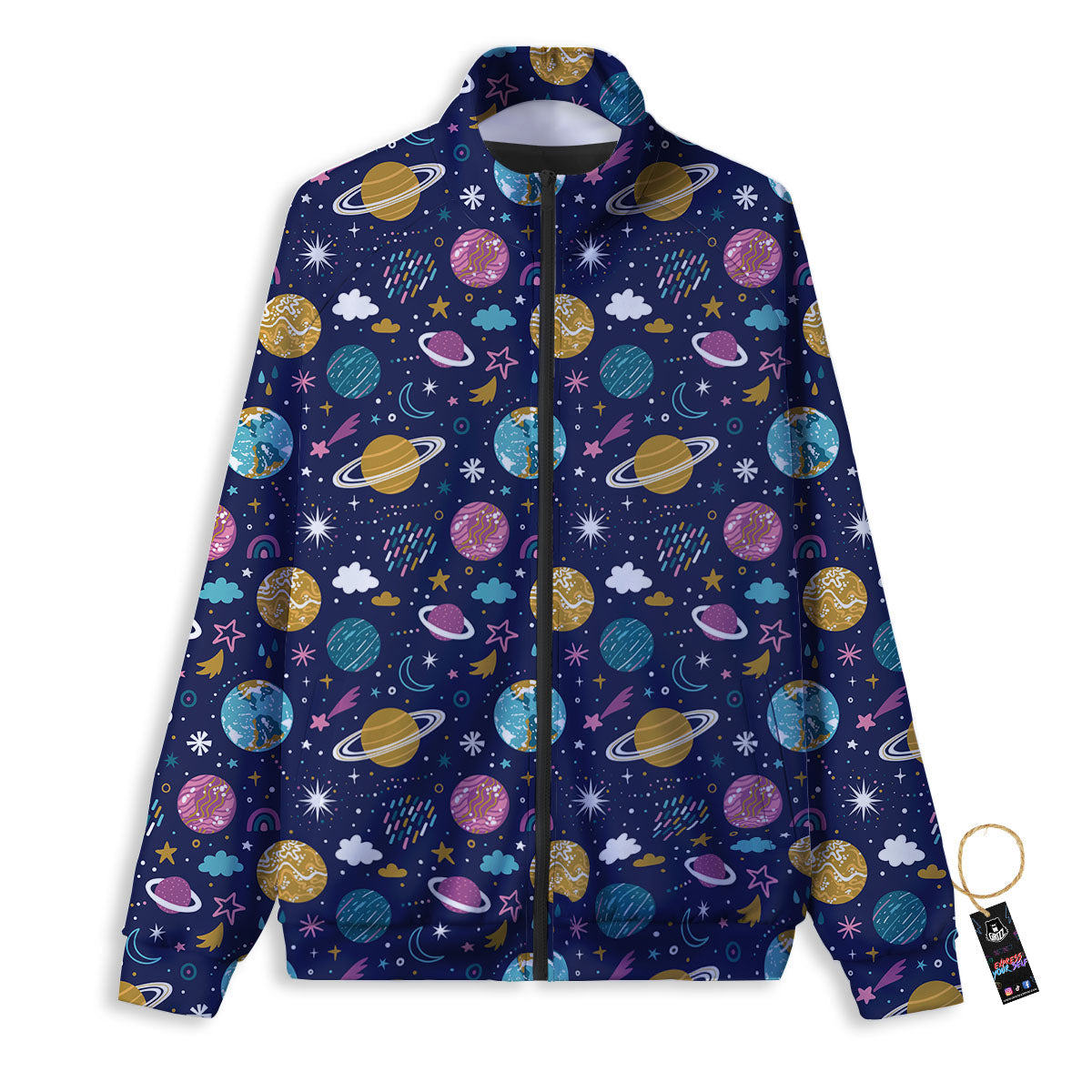 Planets Doodle Print Pattern Track Jacket-grizzshop