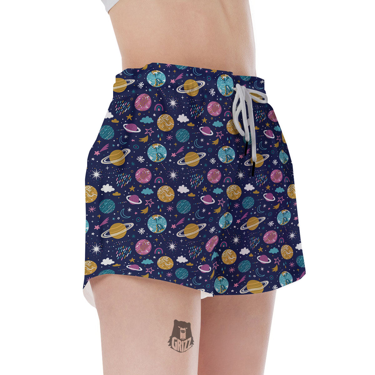 Planets Doodle Print Pattern Women's Shorts-grizzshop
