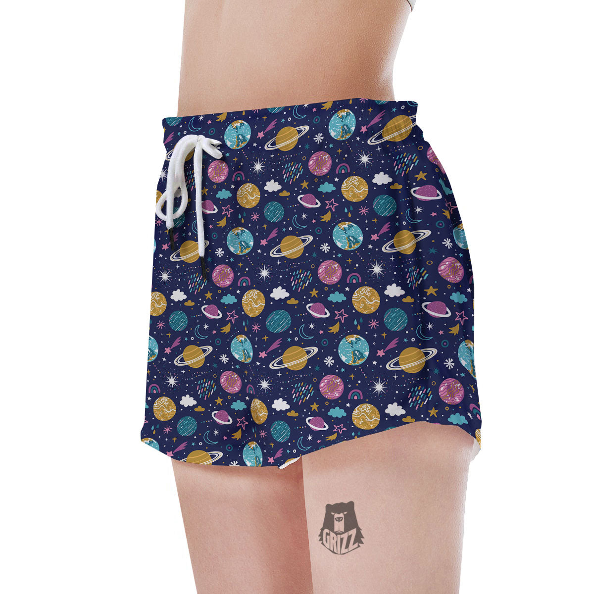 Planets Doodle Print Pattern Women's Shorts-grizzshop