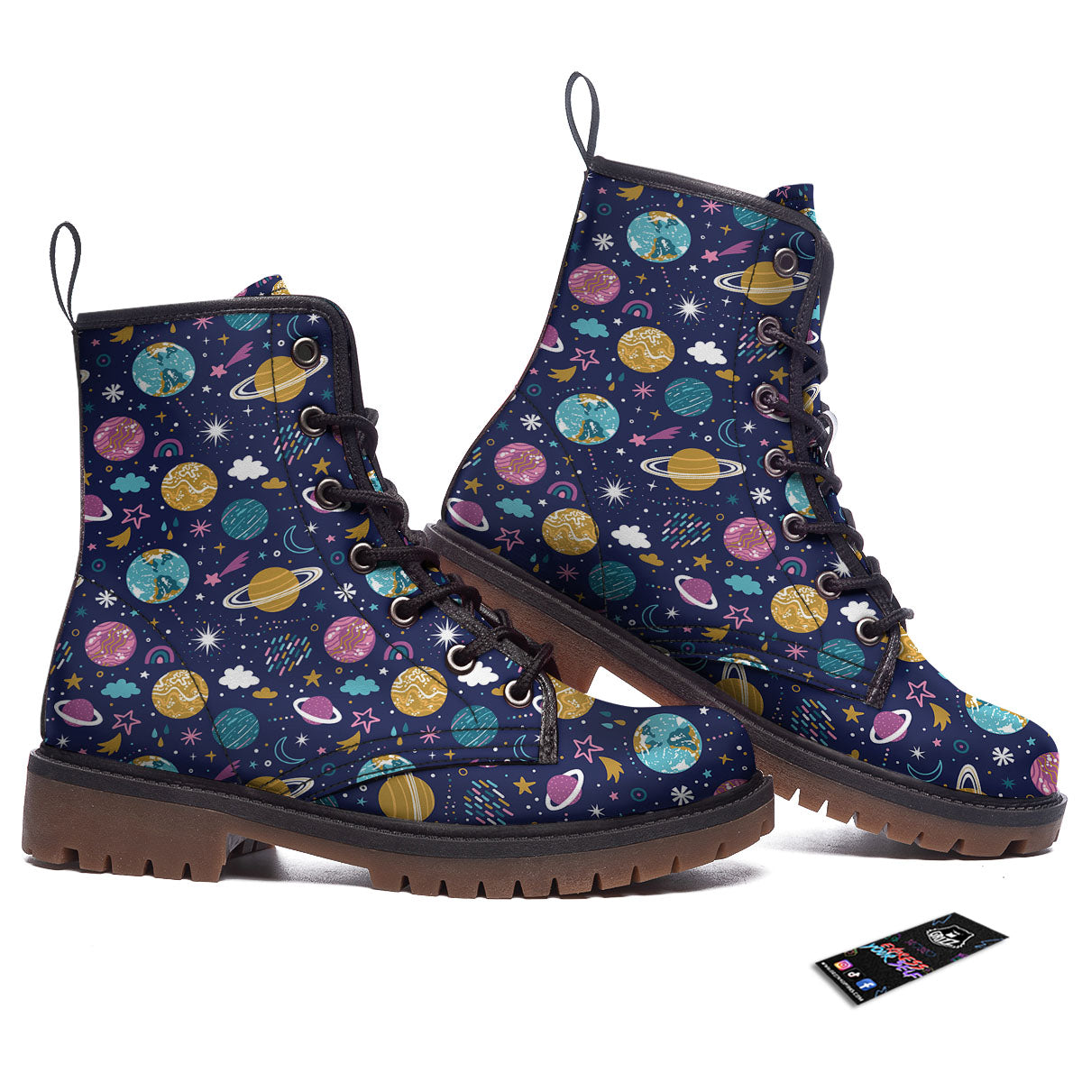 Planets Doodle Print Pattern Work Boots-grizzshop