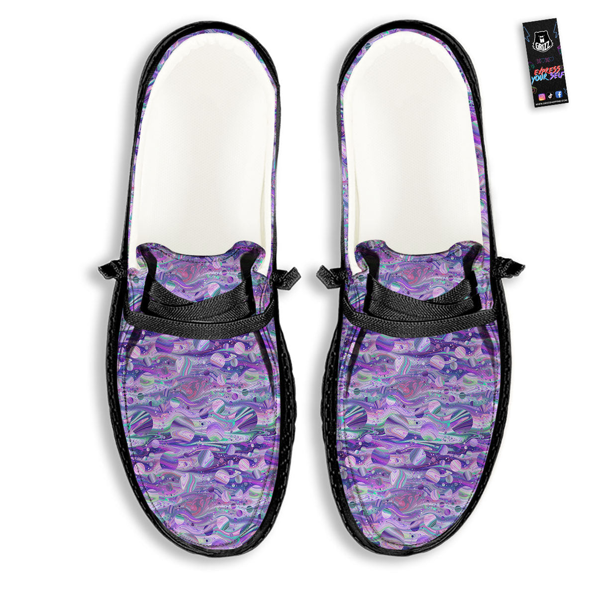 Planets Fantasy Print Pattern Black Loafers-grizzshop