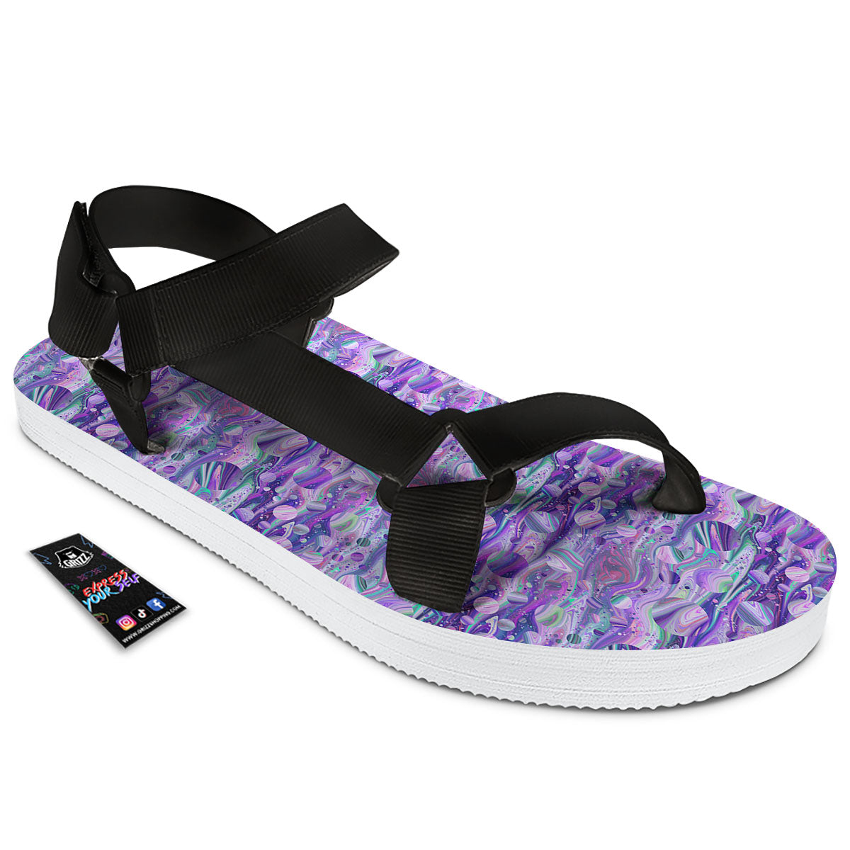 Planets Fantasy Print Pattern Black Open Toe Sandals-grizzshop
