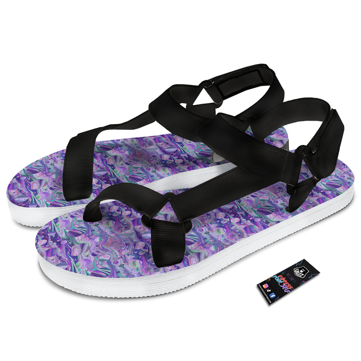 Planets Fantasy Print Pattern Black Open Toe Sandals-grizzshop