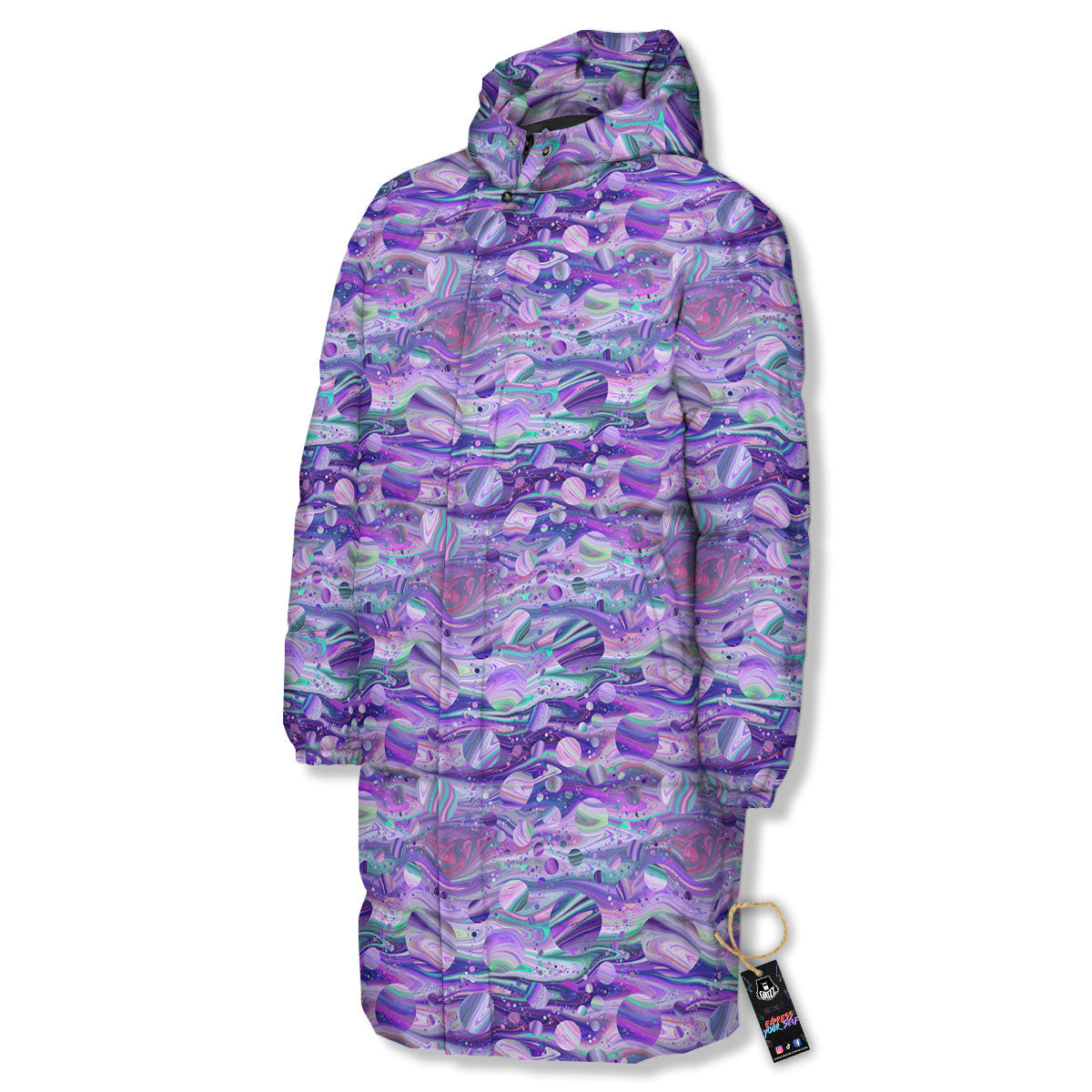 Planets Fantasy Print Pattern Long Down Jacket-grizzshop