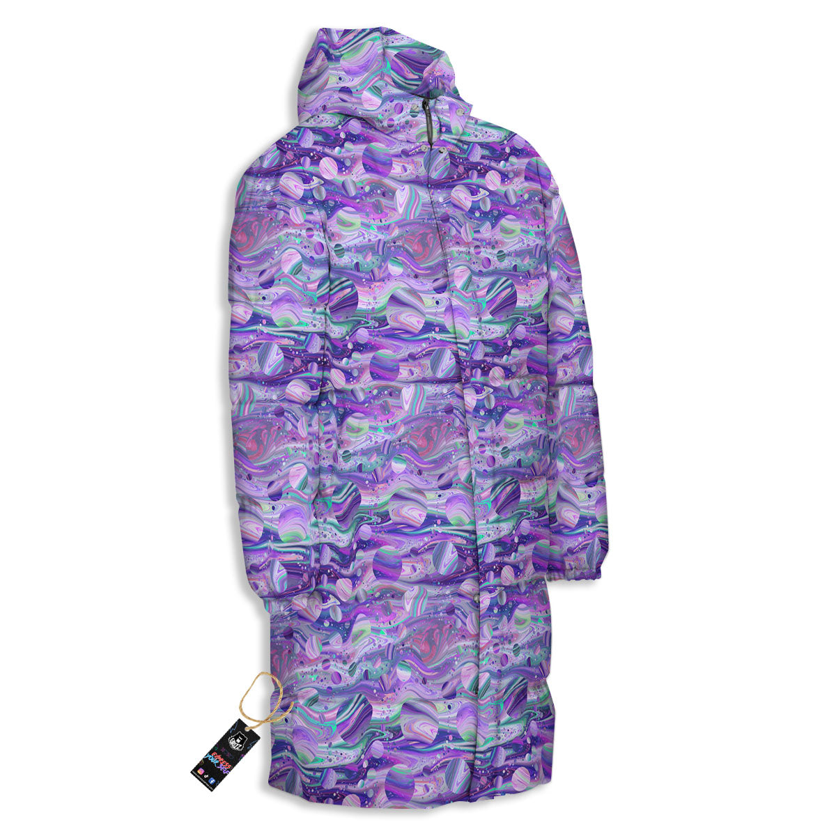 Planets Fantasy Print Pattern Long Down Jacket-grizzshop
