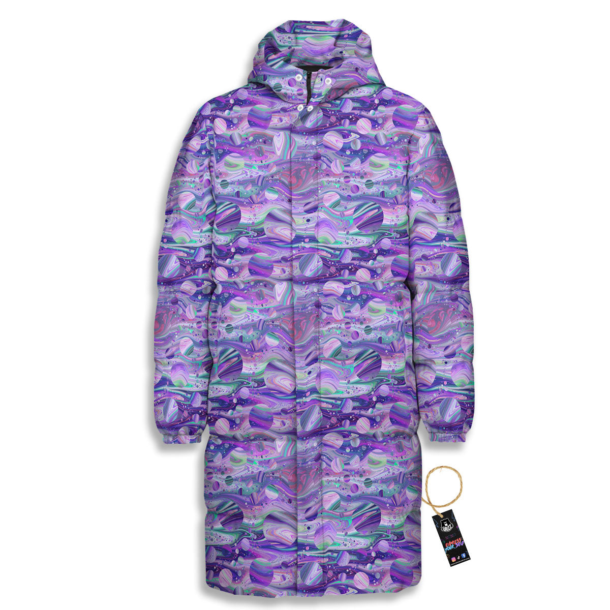 Planets Fantasy Print Pattern Long Down Jacket-grizzshop