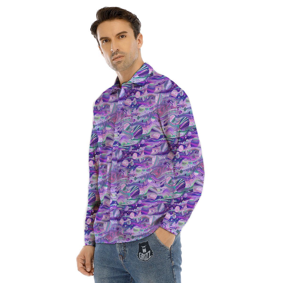 Planets Fantasy Print Pattern Men's Dress Shirts-grizzshop