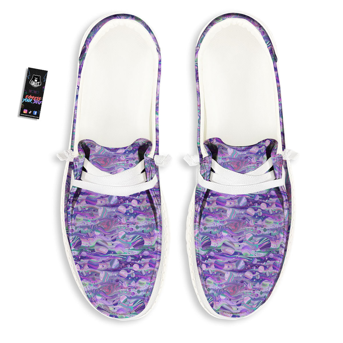 Planets Fantasy Print Pattern White Loafers-grizzshop