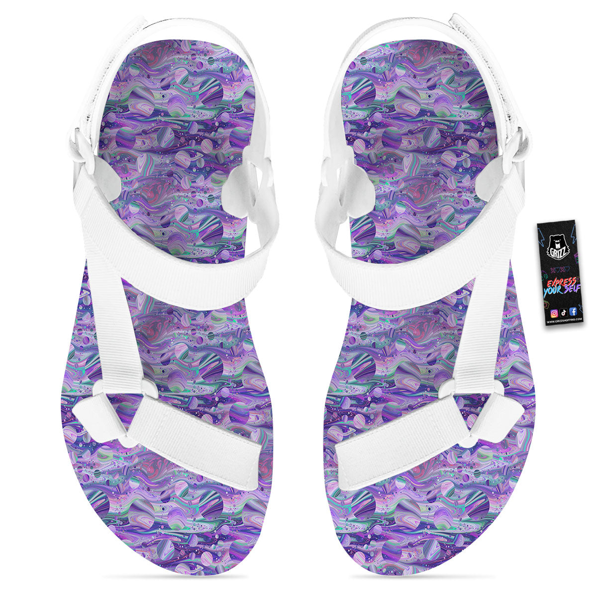 Planets Fantasy Print Pattern White Open Toe Sandals-grizzshop