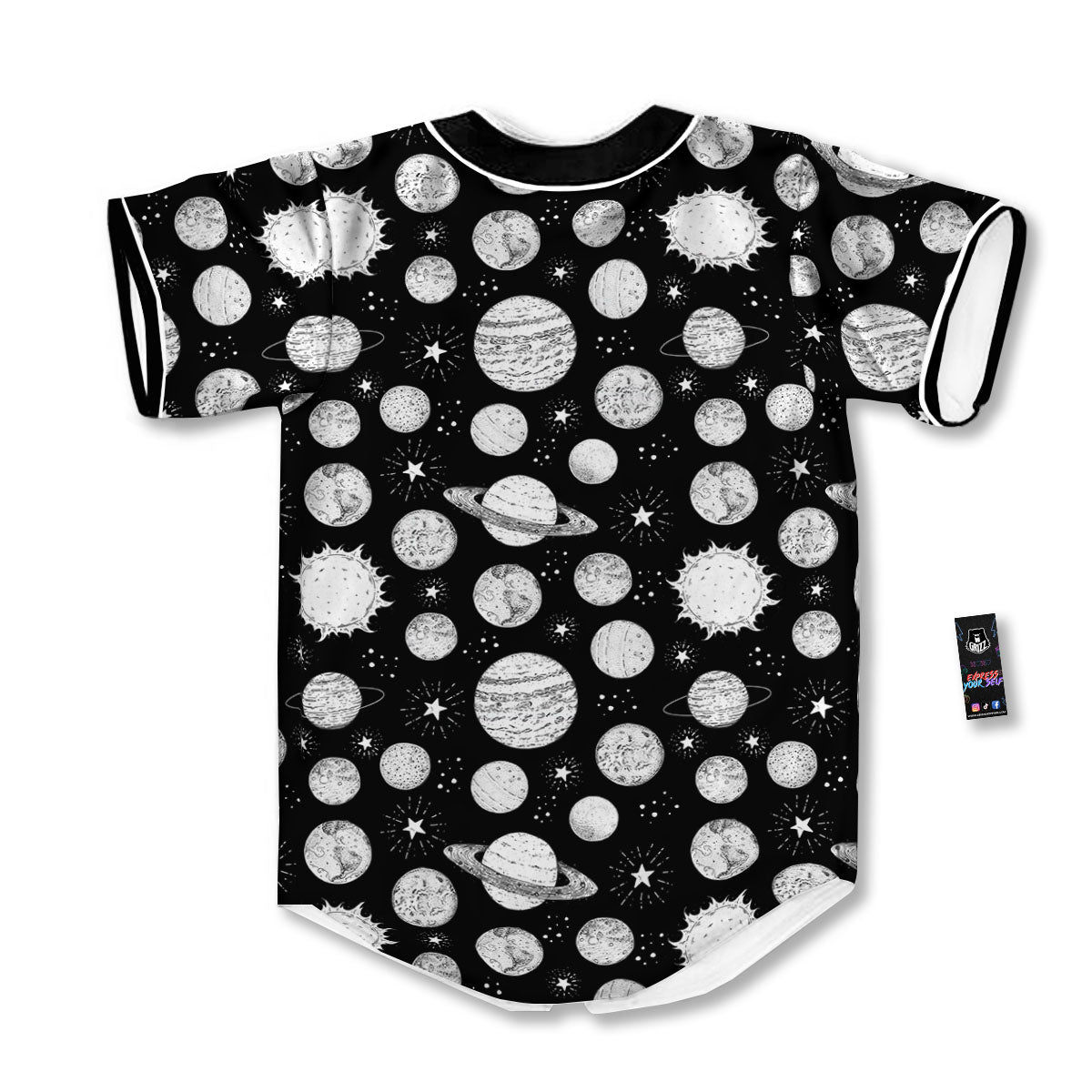 Planets White And Black Print Pattern Baseball Jersey-grizzshop