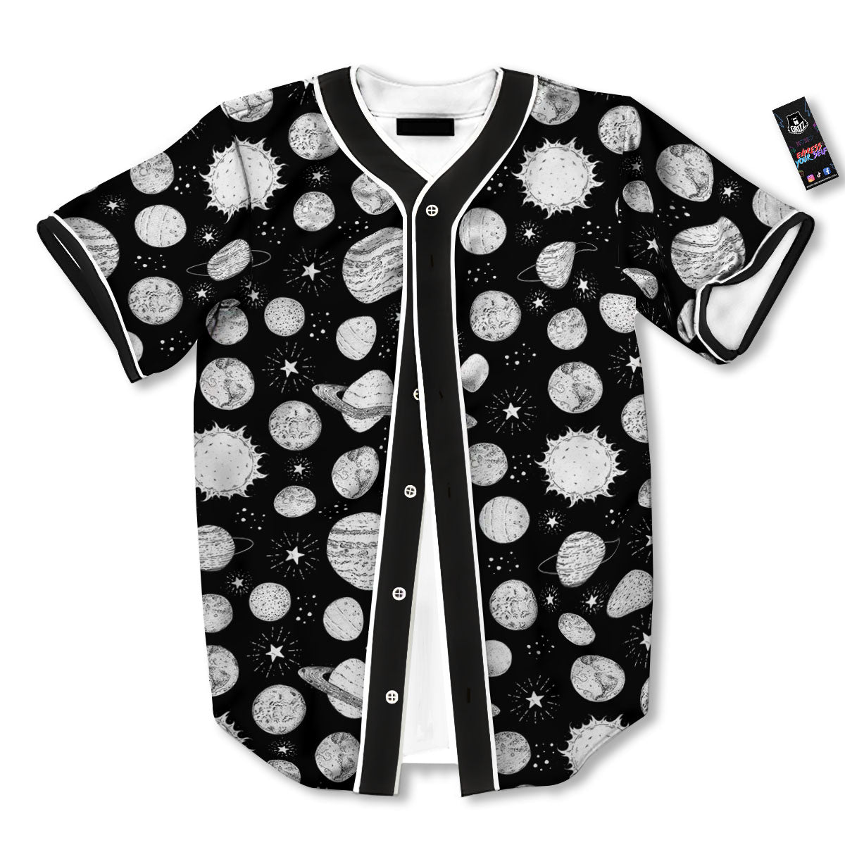 Planets White And Black Print Pattern Baseball Jersey-grizzshop