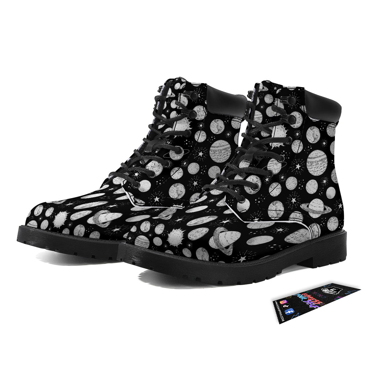 Planets White And Black Print Pattern Boots-grizzshop