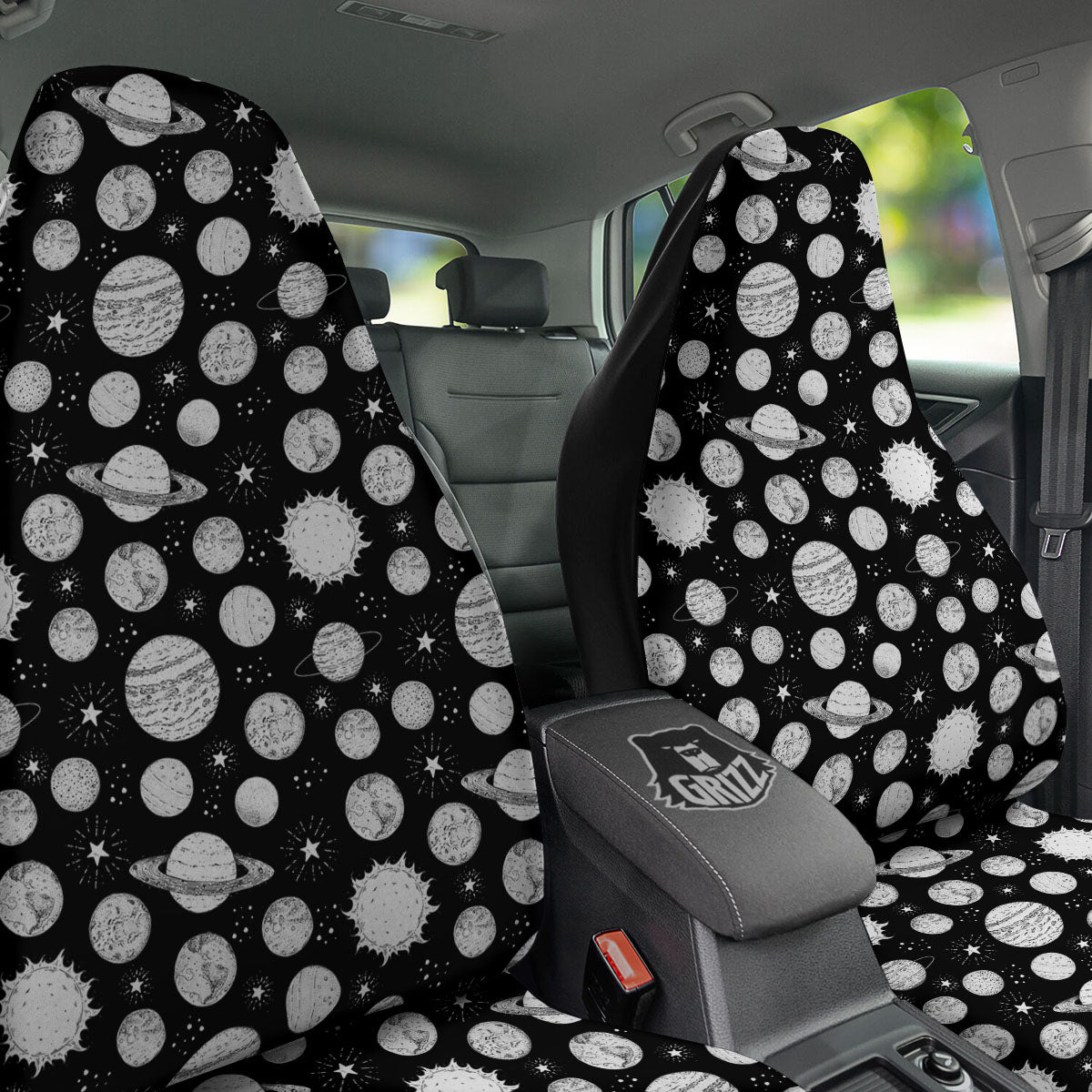 Planets White And Black Print Pattern Car Seat Covers-grizzshop