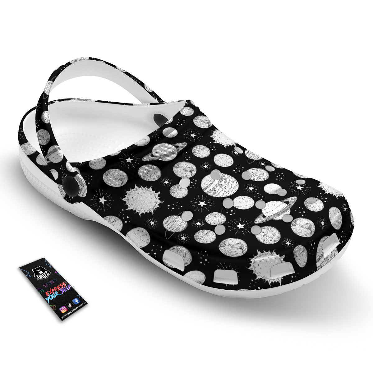 Planets White And Black Print Pattern Clog-grizzshop