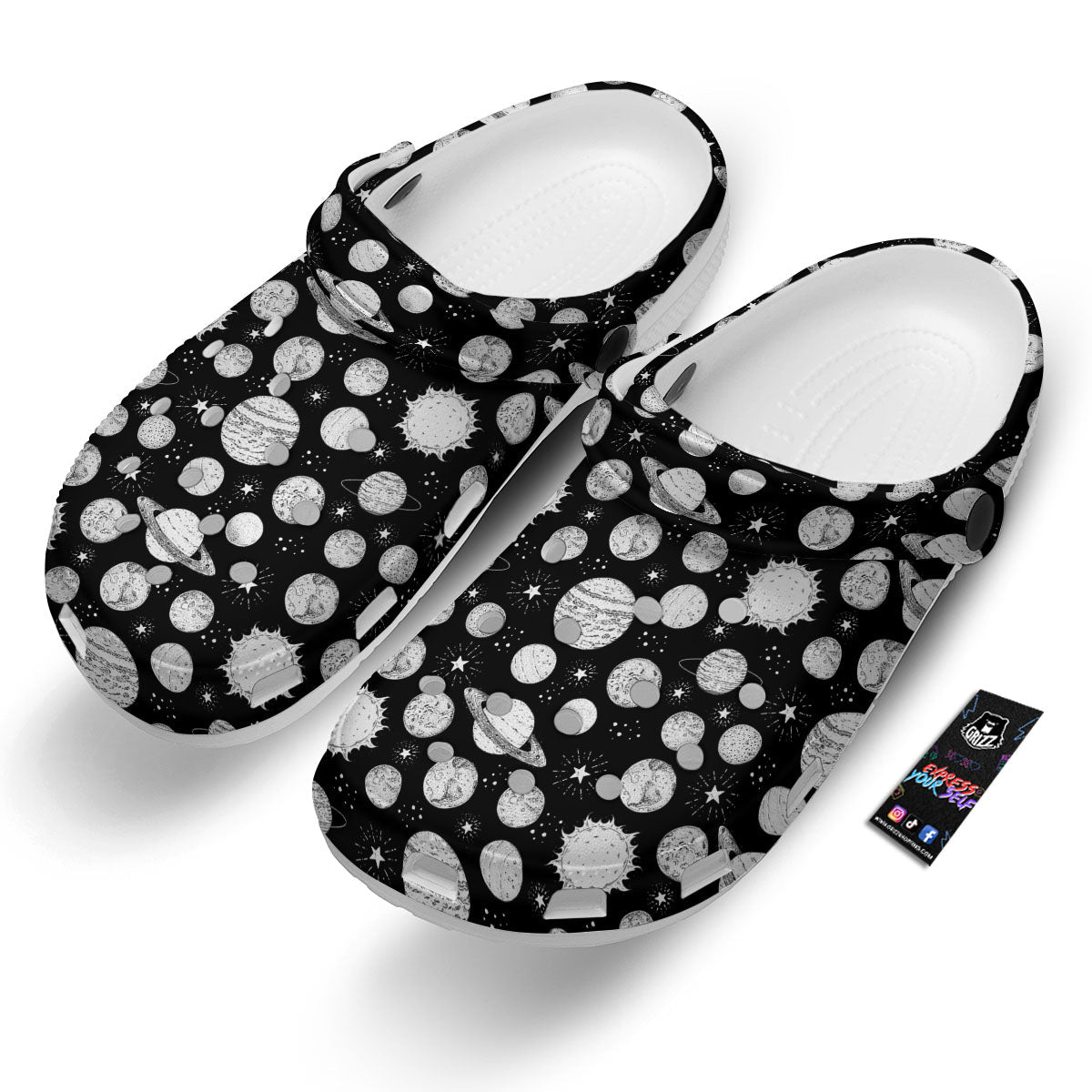 Planets White And Black Print Pattern Clog-grizzshop