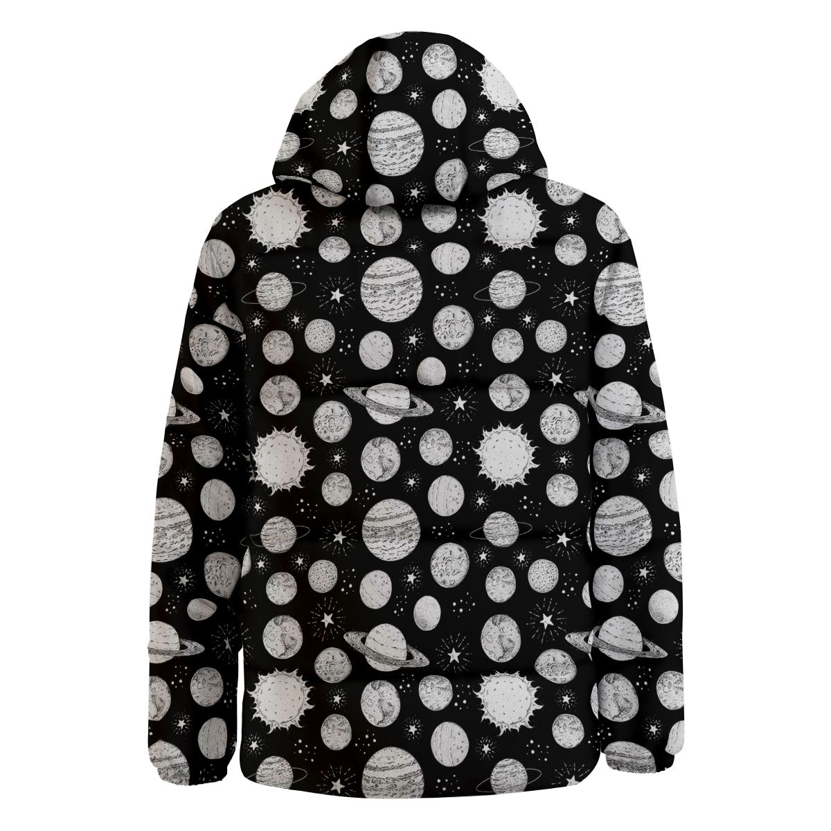Planets White And Black Print Pattern Down Jacket-grizzshop