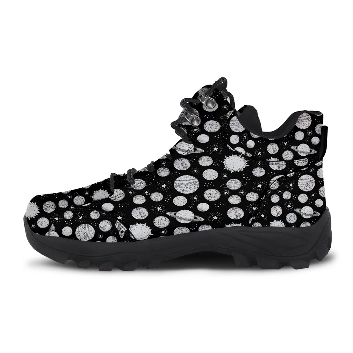 Planets White And Black Print Pattern Hiking Shoes-grizzshop