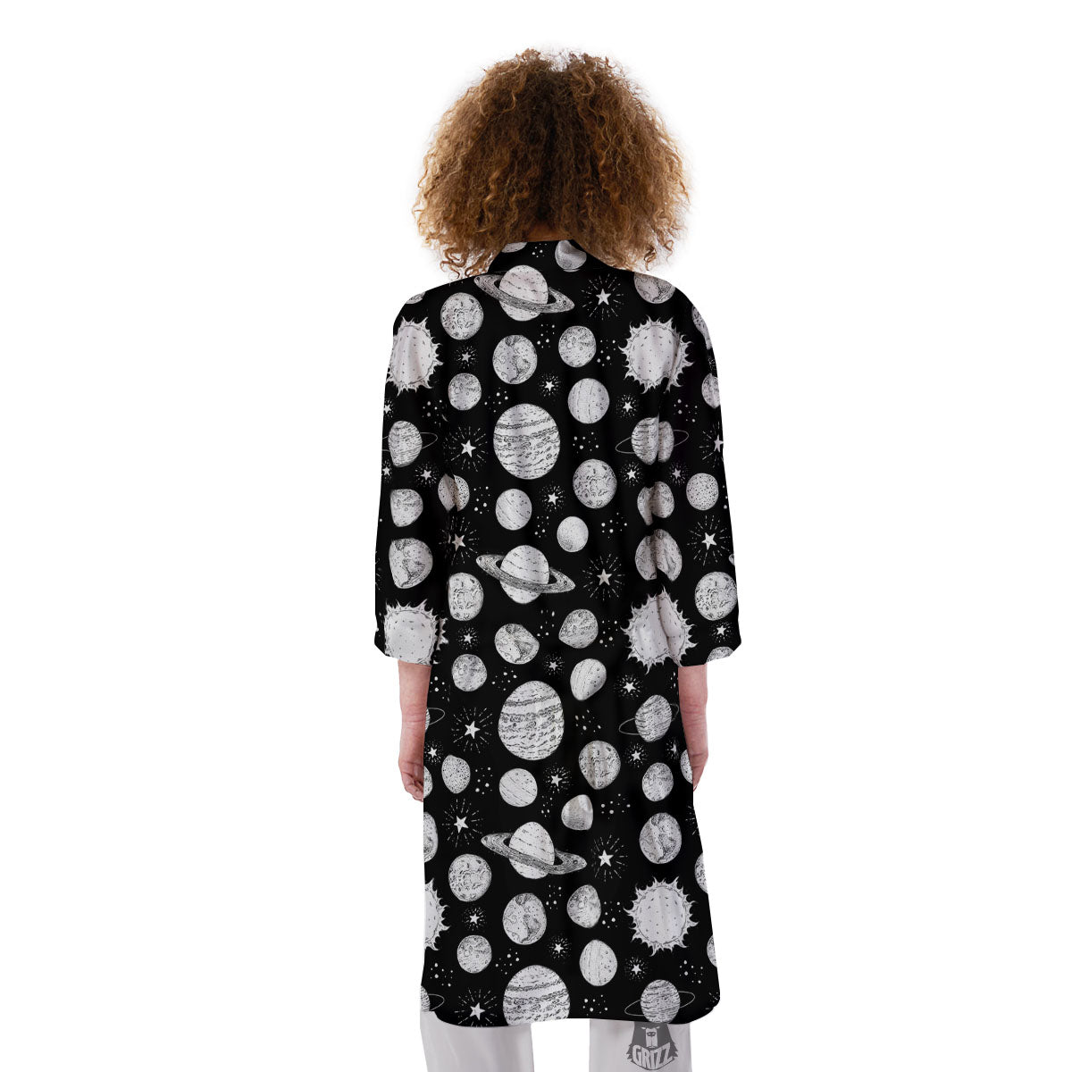 Planets White And Black Print Pattern Kimono-grizzshop