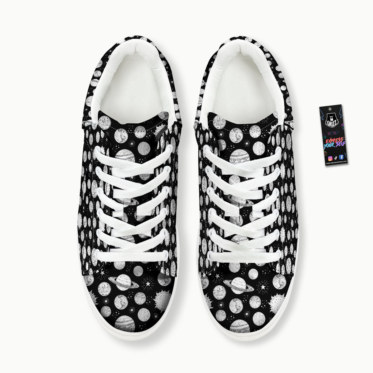 Planets White And Black Print Pattern Platform Shoes-grizzshop