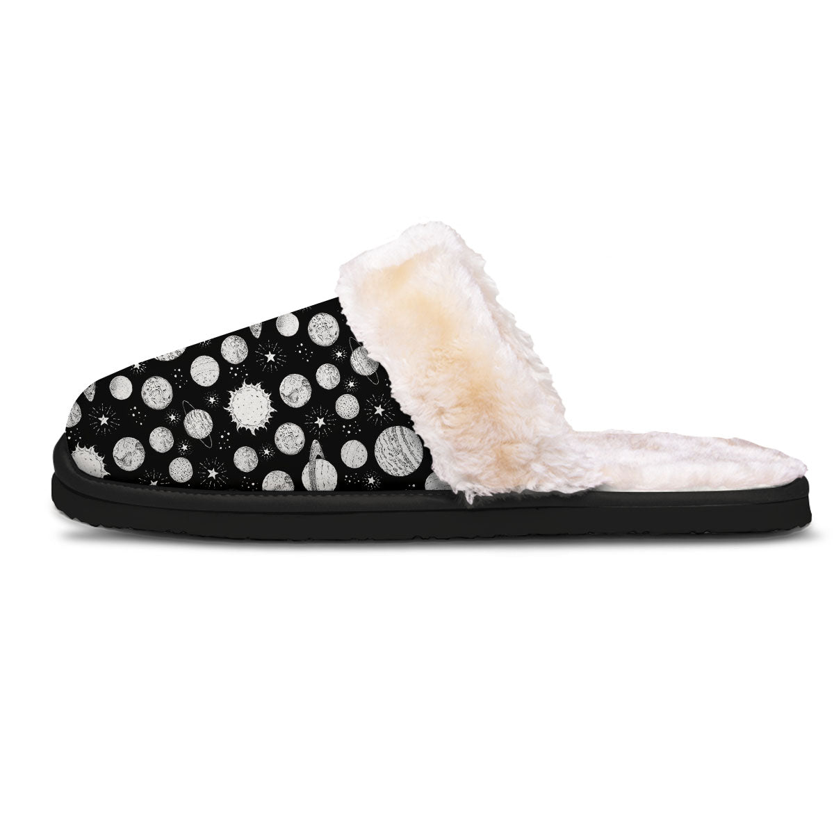 Planets White And Black Print Pattern Slippers-grizzshop