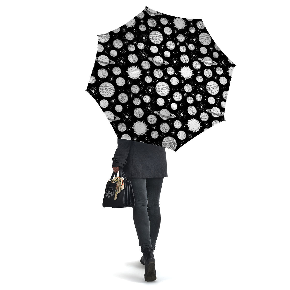 Planets White And Black Print Pattern Umbrella-grizzshop