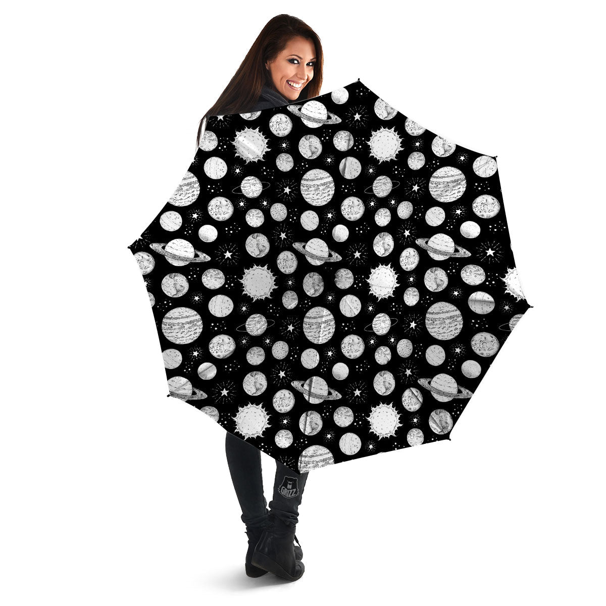 Planets White And Black Print Pattern Umbrella-grizzshop