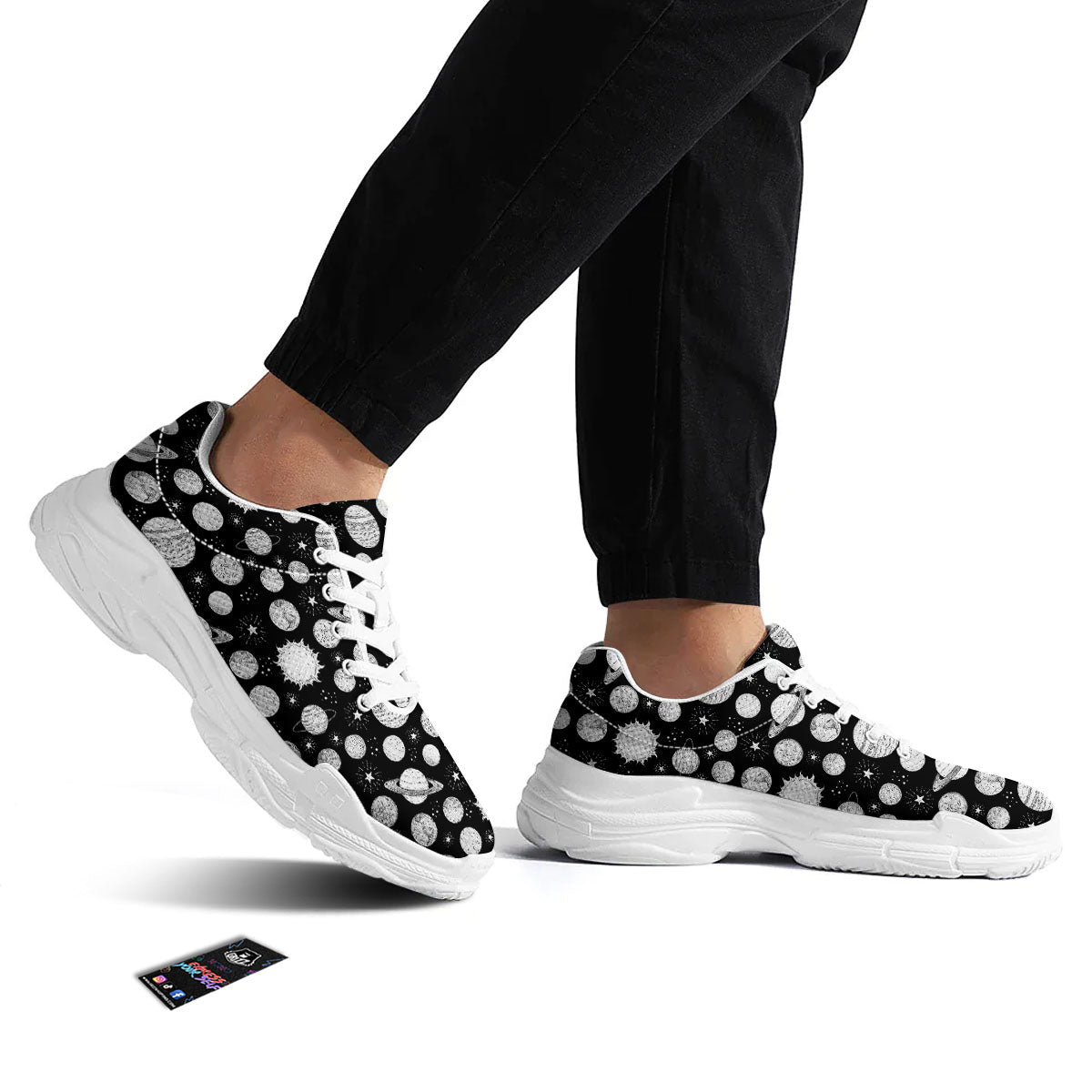 Planets White And Black Print Pattern White Chunky Shoes-grizzshop