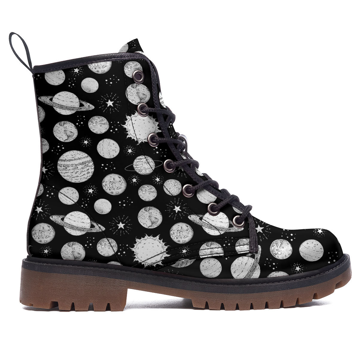 Planets White And Black Print Pattern Work Boots-grizzshop