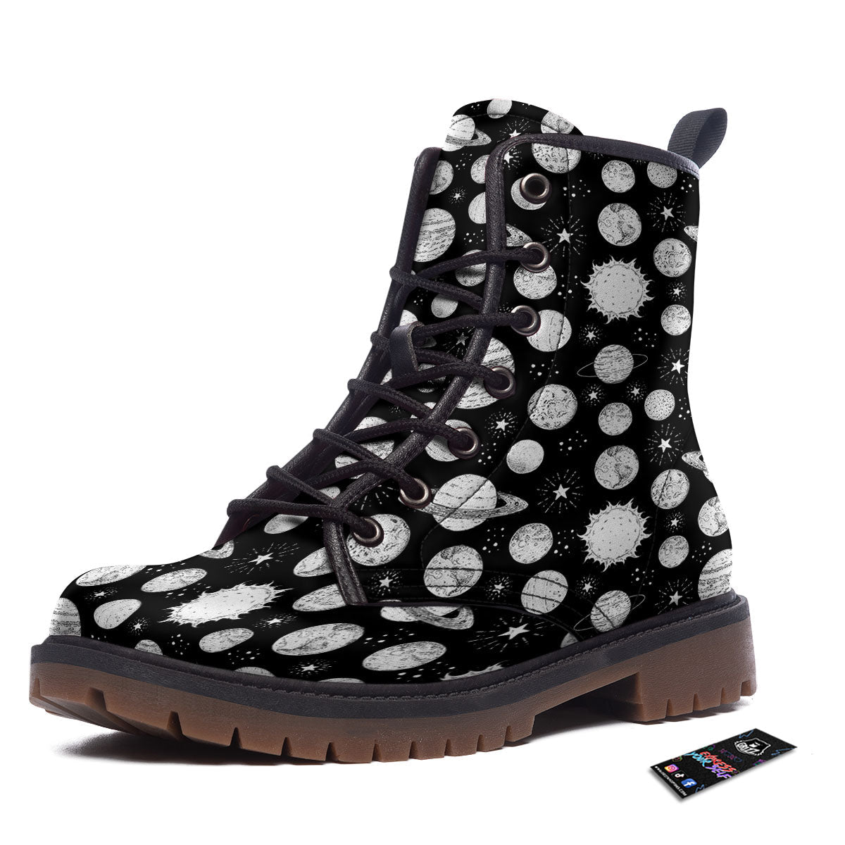 Planets White And Black Print Pattern Work Boots-grizzshop