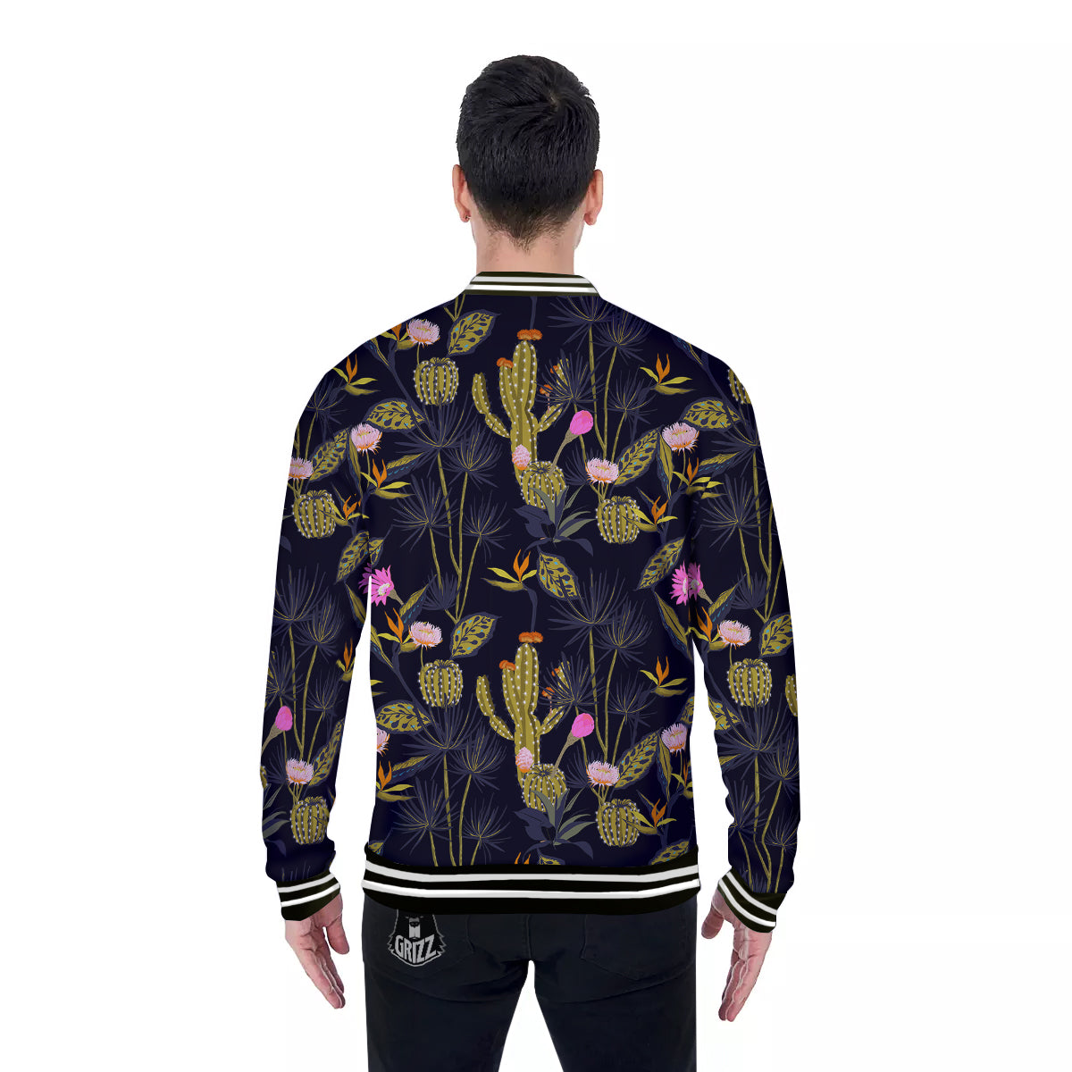 Plant Black Cactus Print Pattern Baseball Jacket-grizzshop