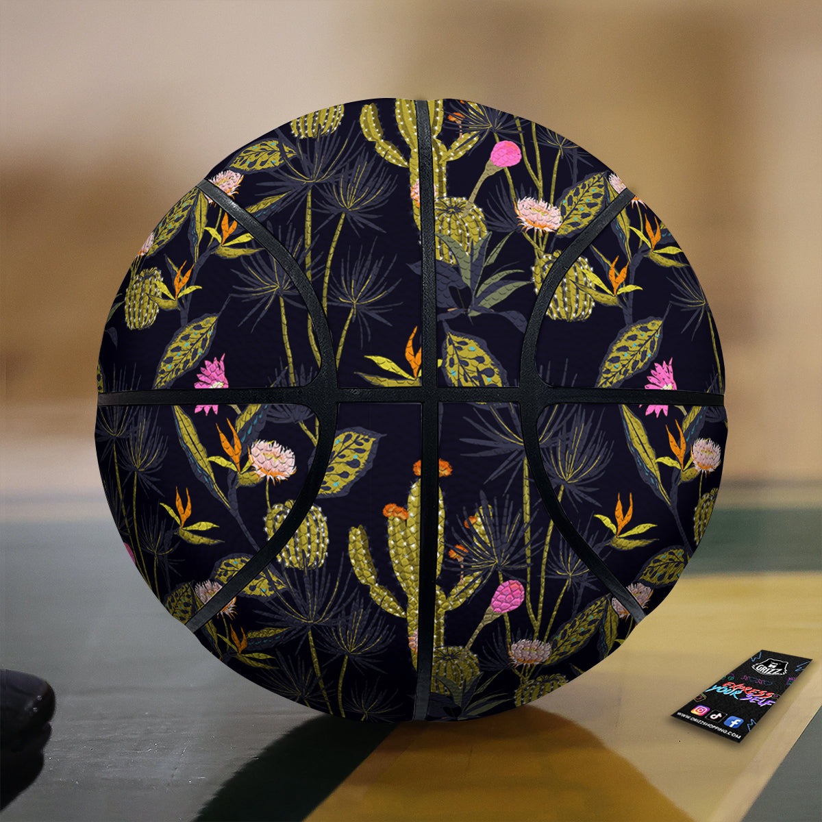 Plant Black Cactus Print Pattern Basketball