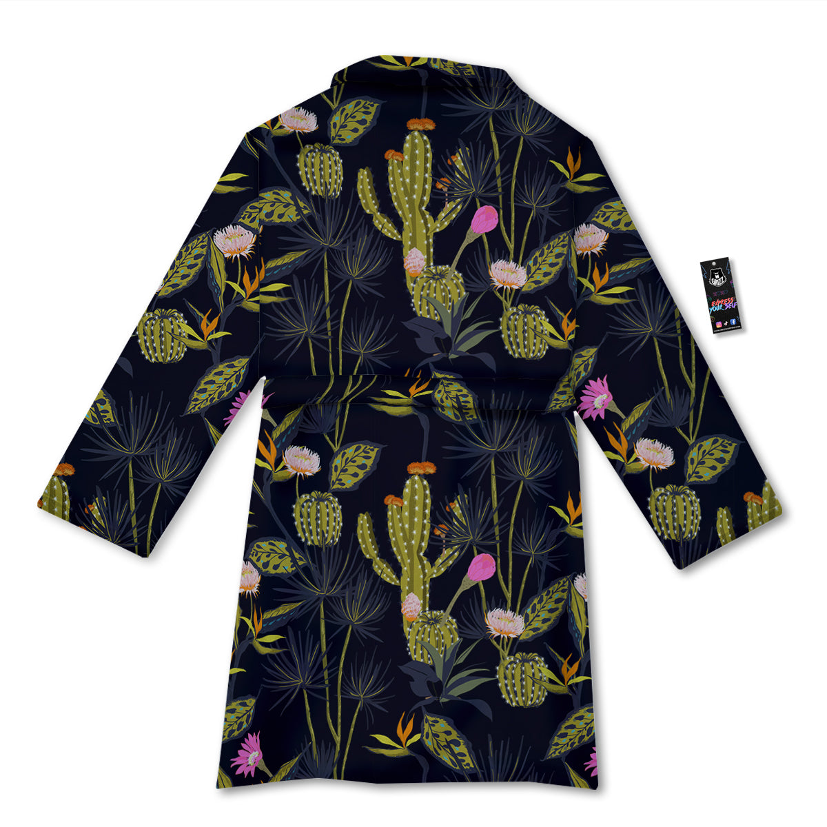 Plant Black Cactus Print Pattern Bathrobe-grizzshop