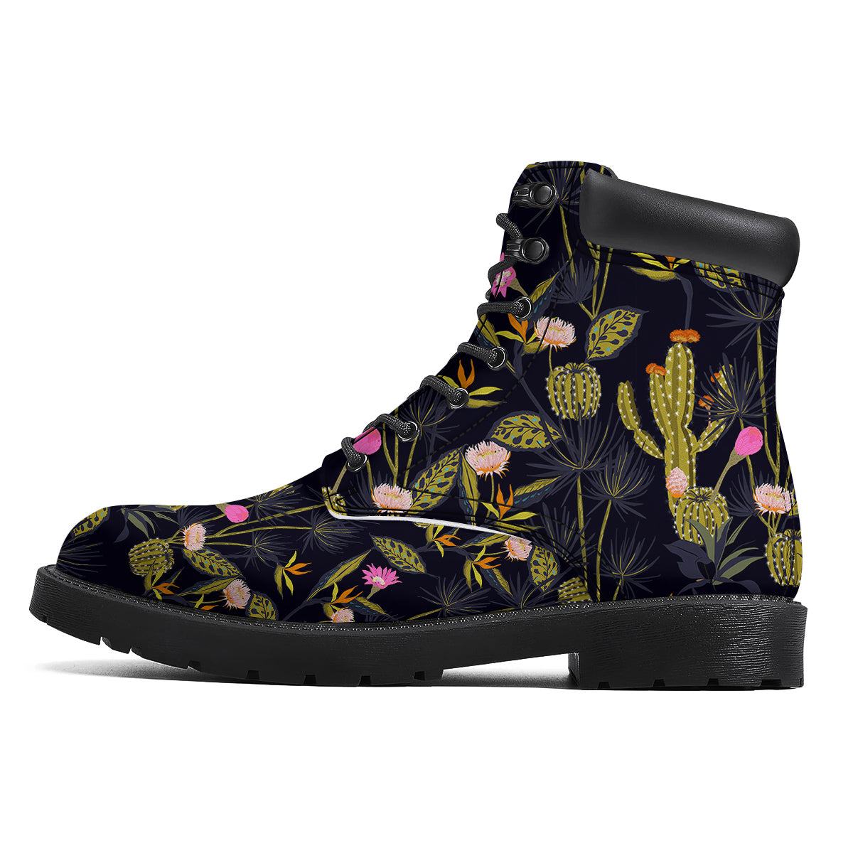 Plant Black Cactus Print Pattern Boots-grizzshop