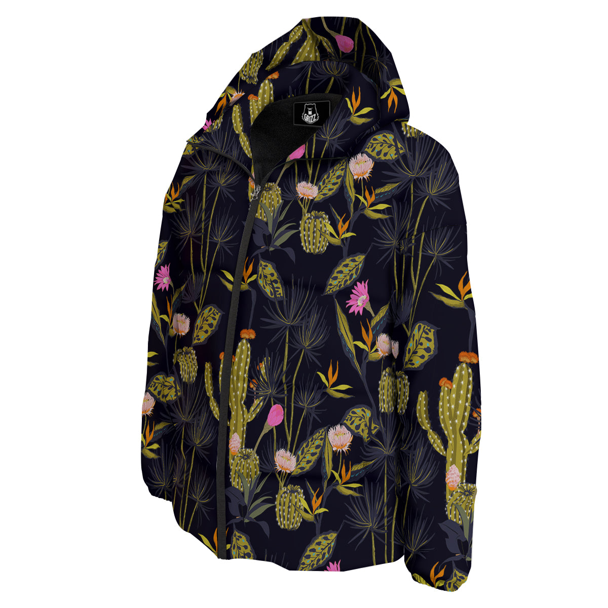 Plant Black Cactus Print Pattern Down Jacket-grizzshop