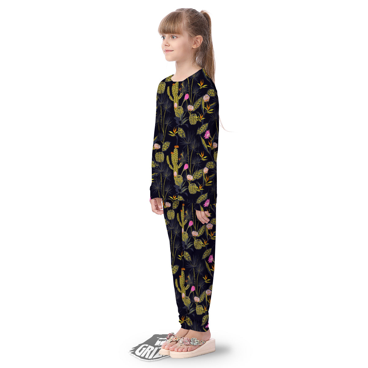 Plant Black Cactus Print Pattern Kid's Pajamas-grizzshop