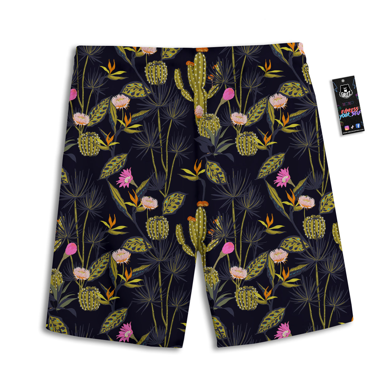 Plant Black Cactus Print Pattern Men's Athletic Shorts