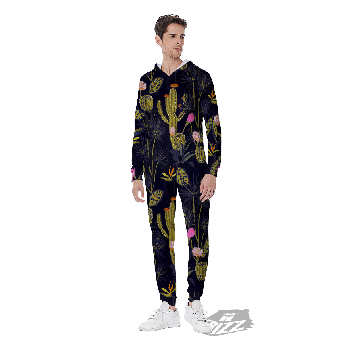Plant Black Cactus Print Pattern Men's Jumpsuit-grizzshop