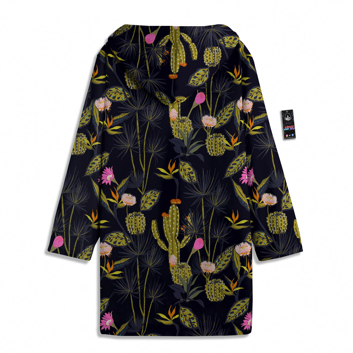 Plant Black Cactus Print Pattern Men's Windbreaker Jacket-grizzshop
