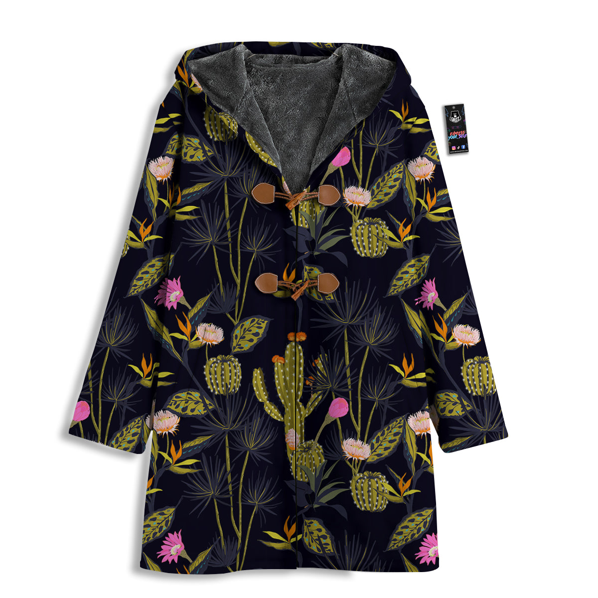 Plant Black Cactus Print Pattern Men's Windbreaker Jacket-grizzshop