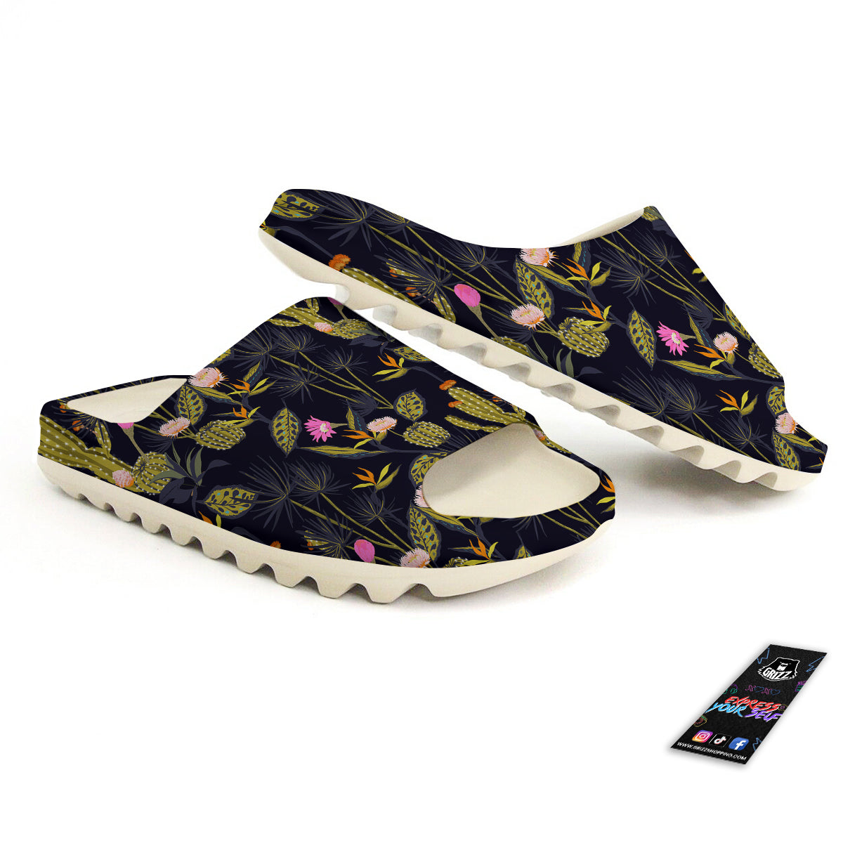 Plant Black Cactus Print Pattern Sandals-grizzshop