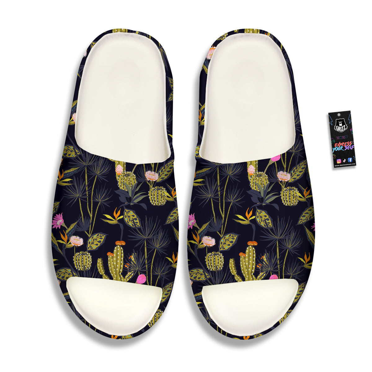 Plant Black Cactus Print Pattern Sandals-grizzshop