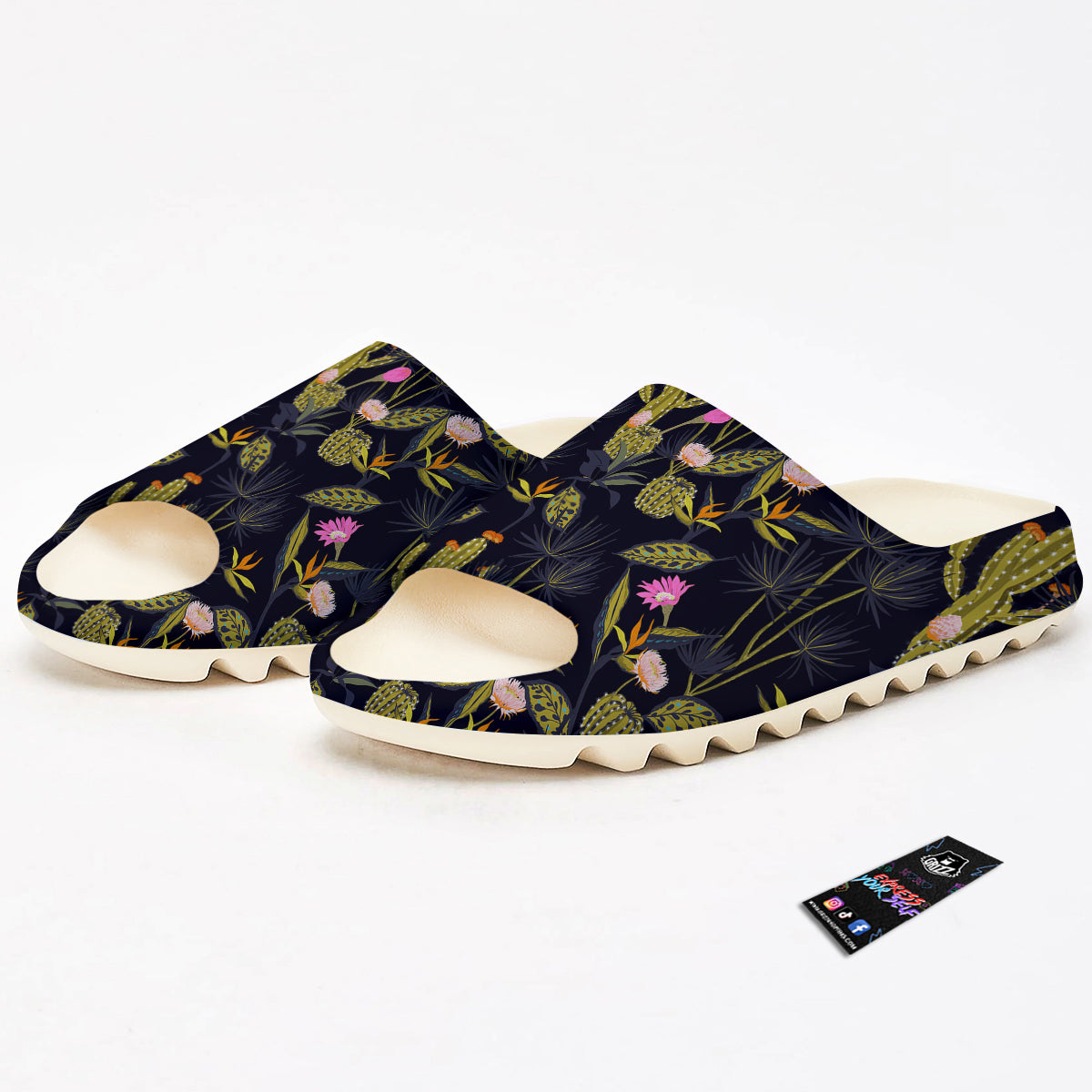 Plant Black Cactus Print Pattern Sandals-grizzshop