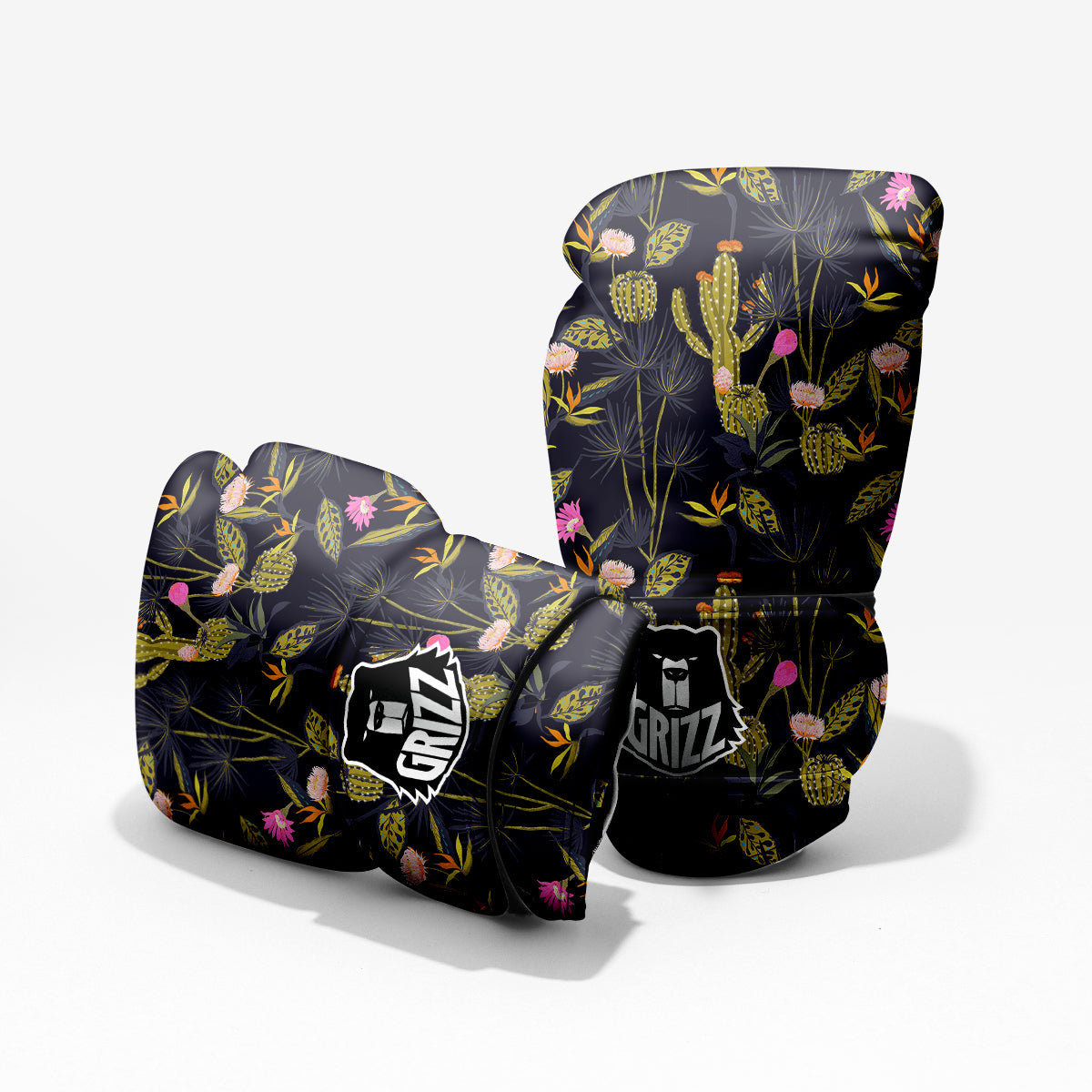 Plant Black Cactus Print Pattern Pro Boxing Glove