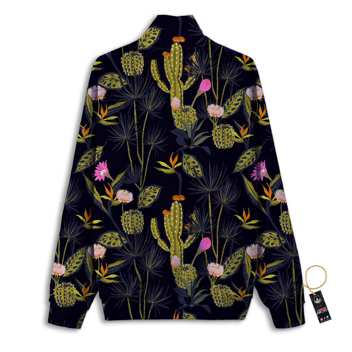 Plant Black Cactus Print Pattern Track Jacket-grizzshop