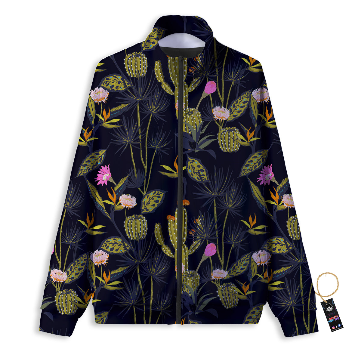 Plant Black Cactus Print Pattern Track Jacket-grizzshop