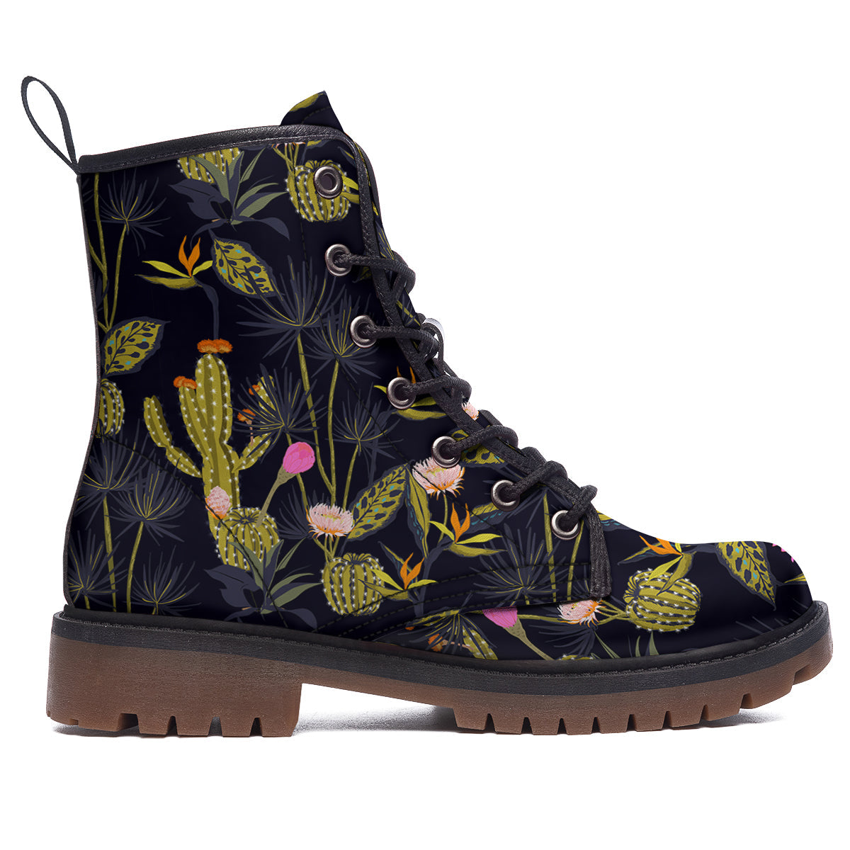Plant Black Cactus Print Pattern Work Boots-grizzshop
