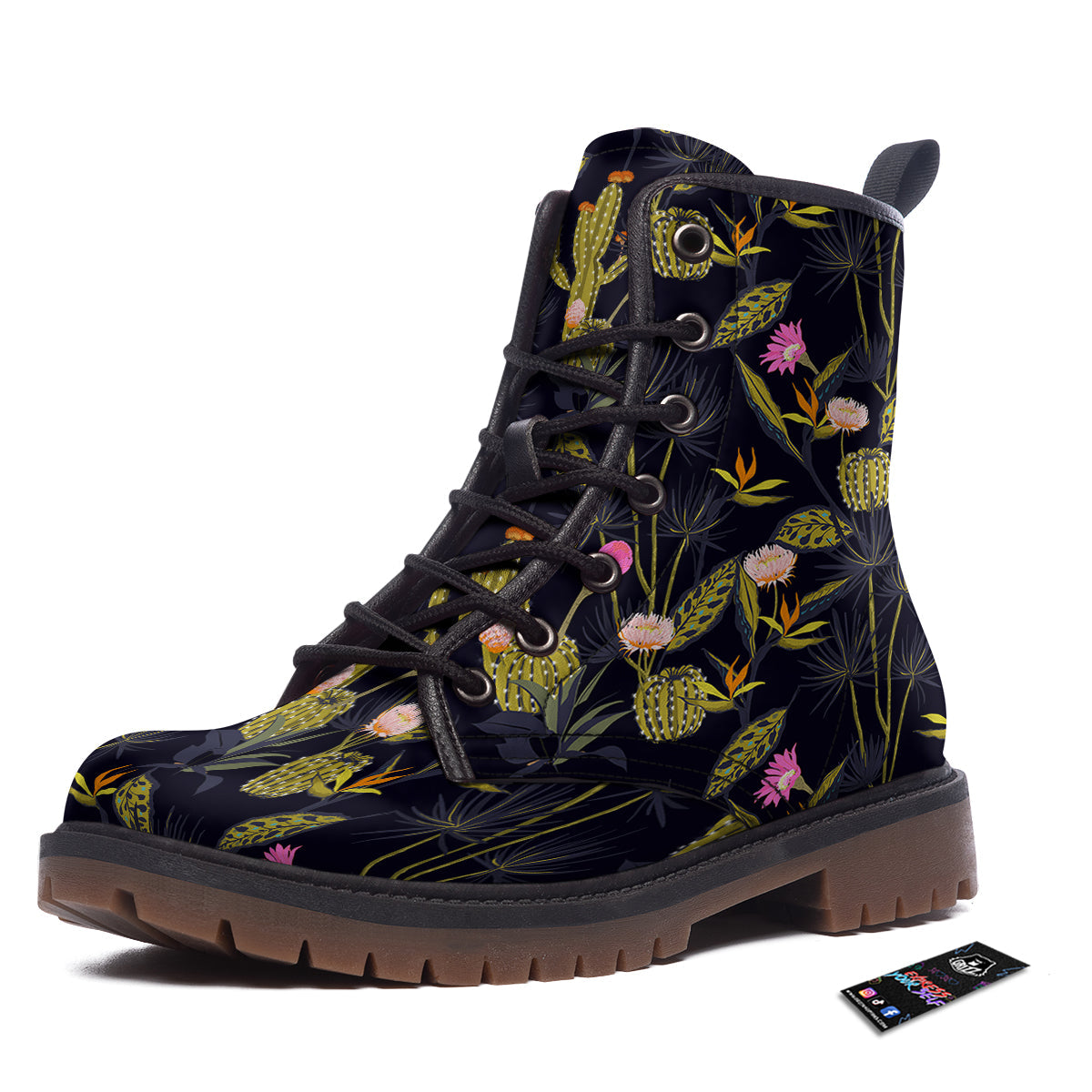 Plant Black Cactus Print Pattern Work Boots-grizzshop